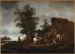Resenärer förfriskar sig på en taverna vid floden, 1664