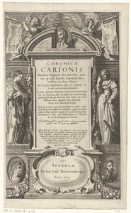 Titelsida för Chronica Carionis av P. Melanchthon Chronica Carionis från världens början aen tot den Keyser Carolum (titel på objekt) av Isaeck van Aelst