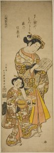 Kurtisan från Osaka och hennes skötare, vänster sida av en triptyk av skönheter i de tre huvudstäderna (Sanpukutsui Osaka hidari) av Ishikawa Toyonobu