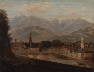 Utsikt över Grenoble, bergskedjan Belledonne i bakgrunden 1831 (Olja på duk) av Isidore Dagnan