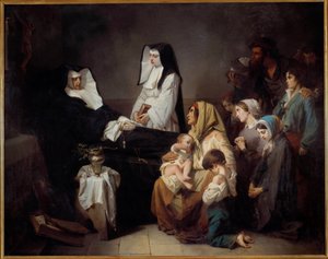 En välgörenhetssysters död Fattiga familjer samlas nära nunnans kropp. Målning av Isidore Alexandre Augustin Pils (1813-1875) 1850 sön. 2,43x3,08 m Paris, musee d