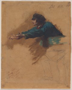 Ung man som lutar sig framåt med utsträckta armar (studie till soldater som delar ut bröd till fattiga), ca 1851 (olja, brun oljetvätt eller bläcktvätt och svart krita) av Isidore Pils