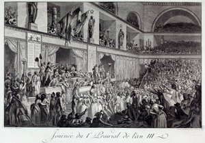 Franska revolutionen: dagen för folkets uppror mot hunger i I Prairial of Year III (20/05/1795): befolkningen invaderade konventet och massakrerade den deputerade Jean Bertrand Feraud (1759-1795), som var ansvarig för försörjningen av Paris, som op av Isidore Stanislas Helman