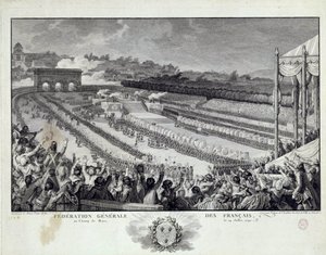 Franska revolutionen: syn på festen för General Federation of French Departments vid Champs de Mars i Paris den 14/07/1791. Illustration av Isidore Helman (1743-1809) 1700-talets Paris, Musee Carnavalet av Isidore Stanislas Helman