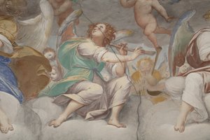 Änglar, musikeränglar och puttos, detalj av Paradiset med den evige Fadern, c.1623-34 (detalj av 3496185) av Isidoro Bianchi