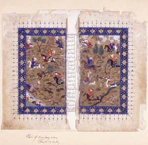 En bifolio föreställande jaktscener, sent 1400-tal av Islamic School