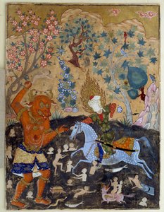 Art Islam: Page of a falnama: Iman Reza kämpar mot en Div av Islamic School