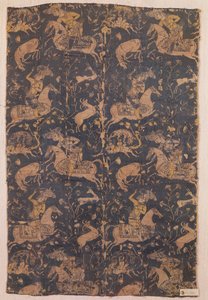 Tyg med mönster av jägare, från Iran, 1400-1500-tal (textil) av Islamic School