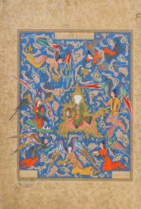 Folio from a Haft Awrang (Seven Thrones) av Jami (d.1492) troligen Mashad, Khurasan, Iran, Safavidperioden, 1556-65 (ogenomskinlig akvarell, bläck och guld på papper av Islamic School