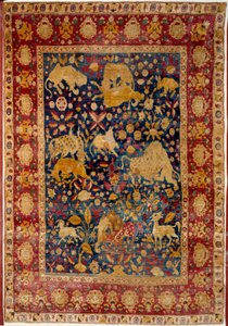 Islamisk konst: Sidenmatta med djurdekoration "" Peytel"". Tillverkad i Kashan. 1500-talets Paris, Louvren av Islamic School