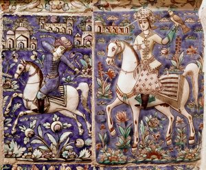 Islamisk konst: falkjakt. Keramik från Isfahan eller Isfahan i Iran av Islamic School