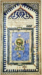 Karta över Mecka - keramik, Istanbuls museum för muslimsk konst av Islamic School