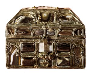 Mozarabisk konst: agatlåda gjord av trä, agat och silver. 1000-talet Från Real Colegiata av San Isidoro. Leon. Arkeologiska museet i Madrid Spanien av Islamic School