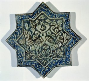 Stjärnformad överglaserad lövförgylld kakel i stil med Takht-e Solaiman, 1200-1300-tal (keramik) av Islamic School
