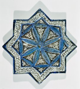 Stjärnformad överglaserad lövförgylld kakel i stil med Takht-e Solaiman, 1200-1300-tal (keramik) av Islamic School