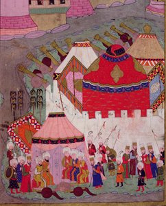 TSM H.1524 Siege of Vienna av Suleyman I (1494-1566) den magnifika, 1529, från "Hunername" av Lokman, detalj av det osmanska lägret, 1588 av Islamic School