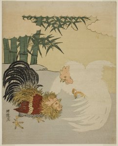 Tuppar slåss nära Bamboo Grove av Isoda Koryusai