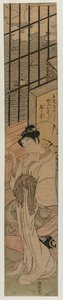 Courtesan i ett rum med utsikt över Edo Bay, ca. 1770. av Isoda Koryusai