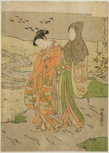 Gäss nedstigande på Sumidafloden (Sumidagawa no rakugan), från serien "Eight Views of Prosperity in the Eastern Village (Azuma no sato eiga hakkei)" av Isoda Koryusai