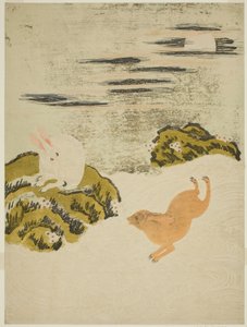 Harar som leker i Surf on a Moonlight Night av Isoda Koryusai