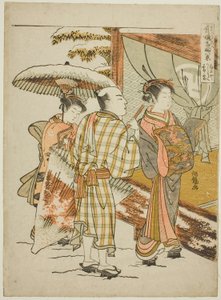 Karauta of the Ogiya in Evening Snow (Ogiya Karauta bosetsu), från serien "Eight Views of Famous Beauties of the Pleasure Quarters (Seiro meifu hakkei)" av Isoda Koryusai