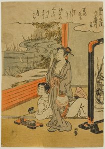 Mimosuso River i Ise-provinsen (Mimosusogawa, Ise), från serien "Fashionable Mirrors of Famous Places (Furyu meisho kagami)" av Isoda Koryusai