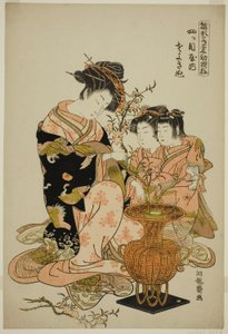 Sayoginu of the Yotsumeya, från serien "Models for Fashion: New Designs as Fresh as Young Leaves (Hinagata wakana hatsu moyo)" av Isoda Koryusai