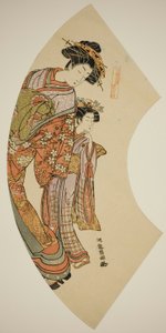 Courtesan Hanaogi från Ogiya och hennes skötare, från serien "Fans of the East (Azuma ogi)" av Isoda Koryusai