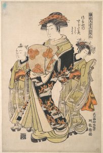 Kurtisanen Sugatami från bordellen Tsuruya, ur serien ”En mönsterbok med årets första mönster, friska som vårens örter” (”Hinagata wakana no hatsu moyō”) av Isoda Koryusai