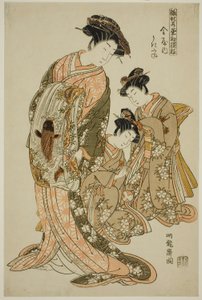 Ukifune of the Kanaya, från serien "Models for Fashion: New Designs as Fresh as Young Leaves (Hinagata wakana hatsu moyo)" av Isoda Koryusai