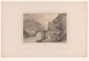 Vy över Saint-Maurice i Schweiz St. Maurice (titel på objekt) Ansikten i Schweiz (serietitel) Suisse (serietitel på objekt)