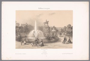 Zicht op de Place Napoléon te Lyon Lyons. Placera Napoleon (titel på objekt) Hedendaags Frankrijk (serietitel) Frankrike nuförtiden (serietitel på objekt) av Isodore Laurent Deroy