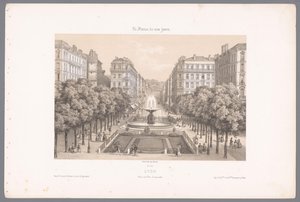 Zicht op de Place en de Rue Impériale te Lyon Lyons. Imperial Square and Street (titel på objekt) Hedendaags Frankrijk (serietitel) Frankrike nuförtiden (serietitel på objekt) av Isodore Laurent Deroy