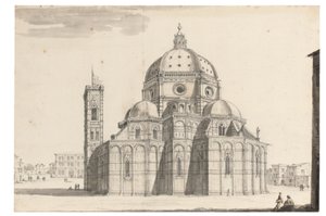 The Duomo and Campanile, Florence (svart krita, penna och grått bläck, brunt och grått tvätt på papper med vattenstämpel) av Israel the Younger Silvestre