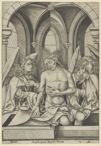 Kristus som sorgens man mellan två änglar, ca. 1500., ca. 1500. av Israhel van Meckenem