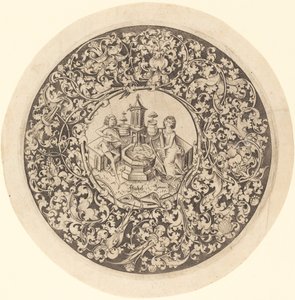 Cirkulär prydnad med musiker som spelar nära en brunn, ca. 14951503. av Israhel van Meckenem