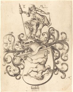 Vapensköld med Tumbling Boy, ca. 14801490. av Israhel van Meckenem