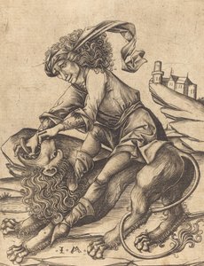 Simson och lejonet, ca. 1475. av Israhel van Meckenem