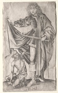 St Martin delar sin mantel för en tiggare. av Israhel van Meckenem