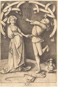 Jonglören och kvinnan, ca. 14951503. av Israhel van Meckenem