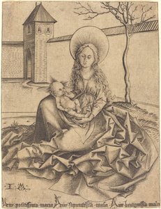 Jungfru och barn på en innergård av Israhel van Meckenem after Martin Schongauer