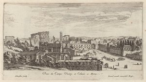 Utsikt över Campo Vaccino och Colosseum i Rom av Israël Silvestre