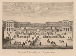 Utsikt över slottet i Versailles, sett från Grande Place