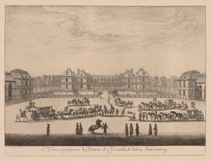 Utsikt och perspektiv av slottet i Versailles, inifrån anti-gården av Israël Silvestre