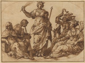 Dygd som segrar över laster av Italian 16th Century