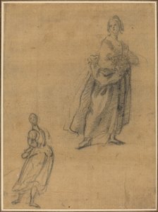 Två studier av en stående kvinna av Italian 17th Century