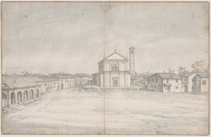 En stadskärna med en kyrka av Italian 18th Century