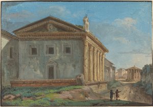 Tempio della Fortuna Virile med Tempio di Vesta på avstånd av Italian 18th Century