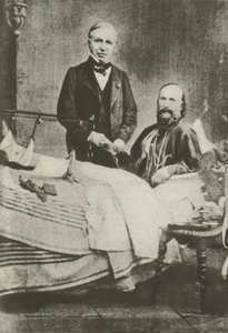 Garibaldi, skadad i strid, med sin läkare (s/v foto) av Italian Photographer