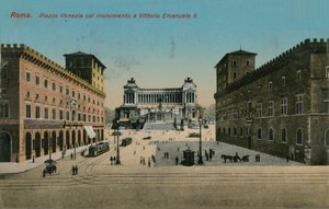 Piazza Venezia och monument till kung Victor Emmanuel II av Italien, Rom. Vykort skickat 1913. av Italian Photographer